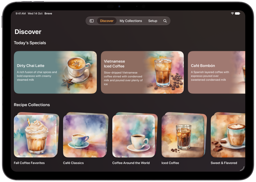 Breve on iPad showing the Discover tab